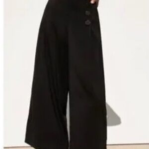 Zara Sz: M  Black Wide Leg Cropped Pull On Sailor Pant Large Button Accent